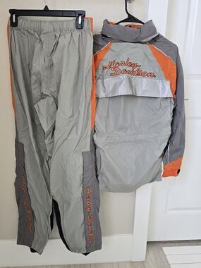 Harley-Davidson Gray and Orange Jacket & Pants Riding/Rain Gear